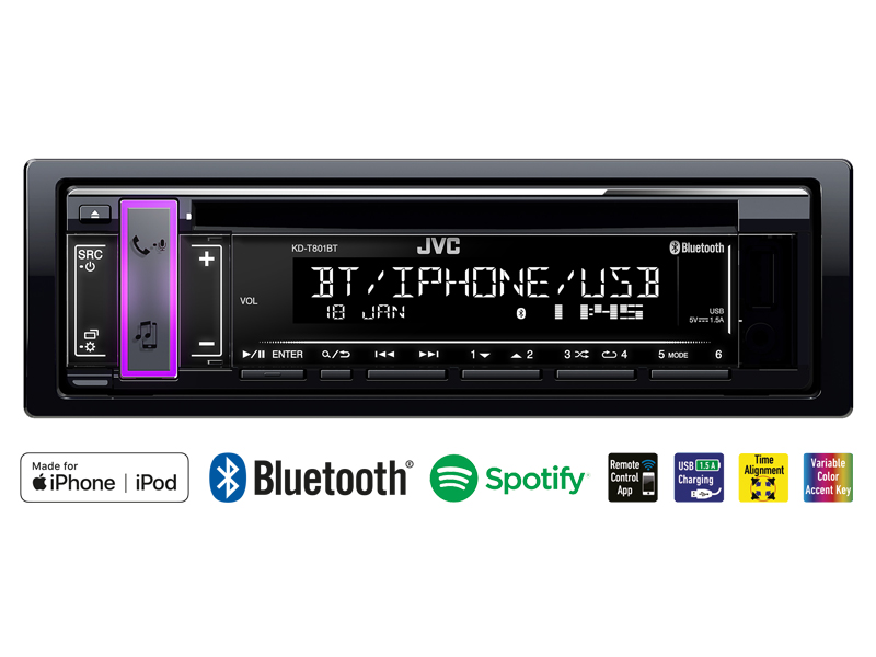 JVC 1din Autoradio Bluetooth Cd USB Einbaukit pour OPEL ASTRA H Piano Black