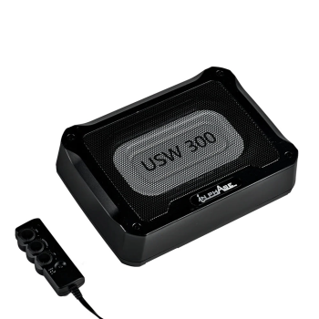 In Phase USW300 Aktiv Untersitz Subwoofer Bass Fernbedienung 300 Watt Kabelset