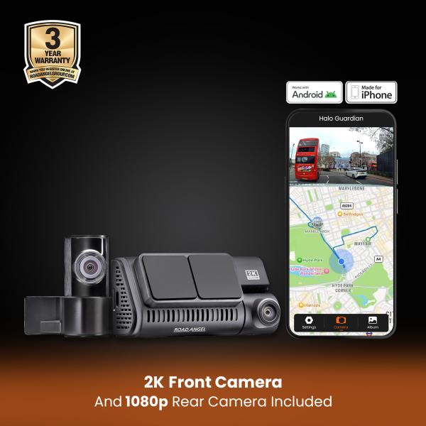 Road Angel Halo Guardian Dual 24/7 Auto Dashcam Vorne und Hinten 2K mit Bildschirm